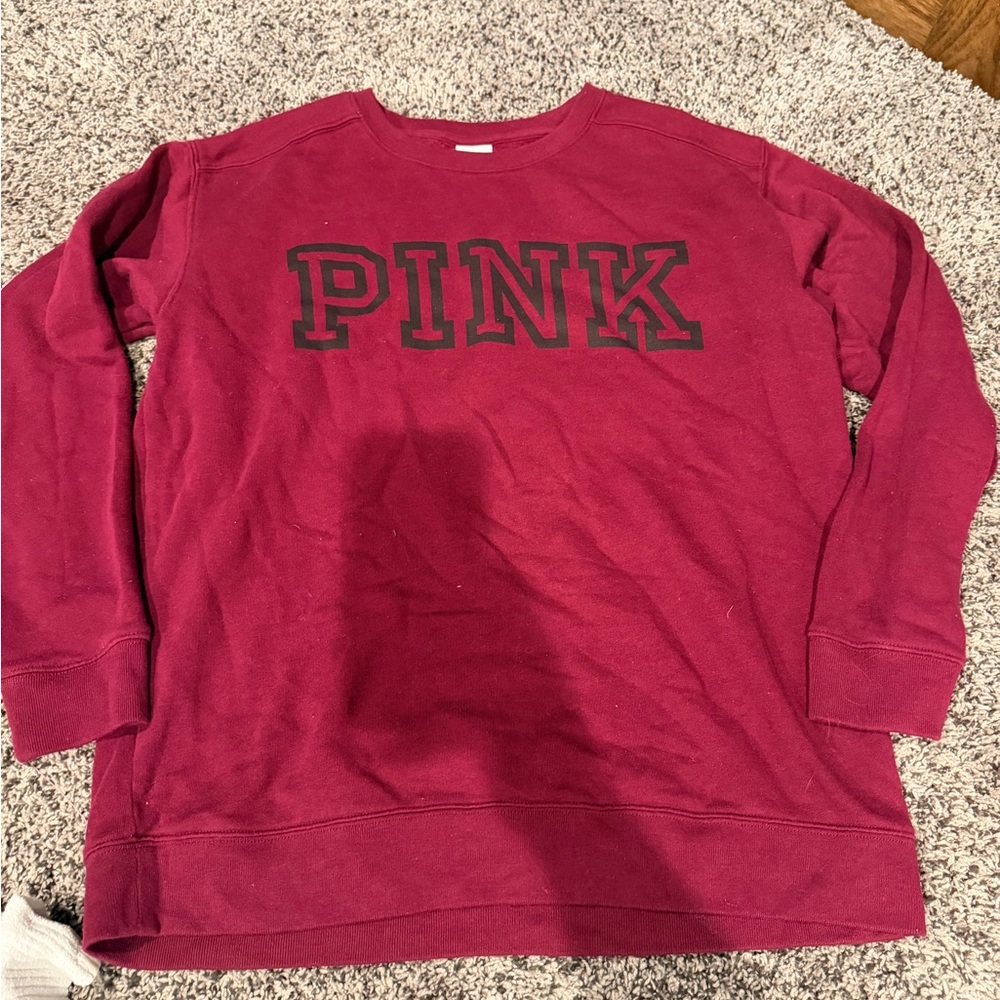 PINK Victoria's Secret Maroon Crewneck Sweatshirt with Black Logo